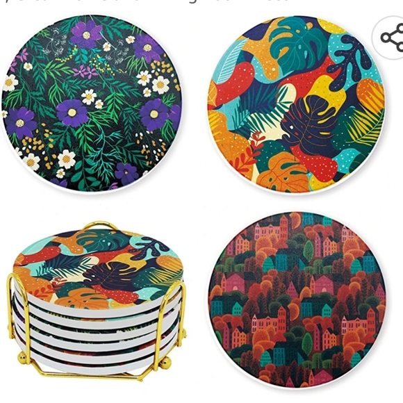 Brand New Cermaic Coaster Set With Holder- NEW - Picture 2 of 4